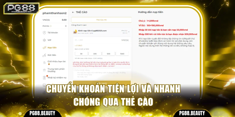 Chuyển khoản tiện lợi và nhanh chóng qua thẻ cào